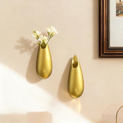 Sculptural Wall Ceramic Vase — 2 Pack Gold Hanging Sconce Vase | Turn Flowers into Art — Decorative Ceramic Wall Sconce for Single Stem Displays - size: 2pcs-Small