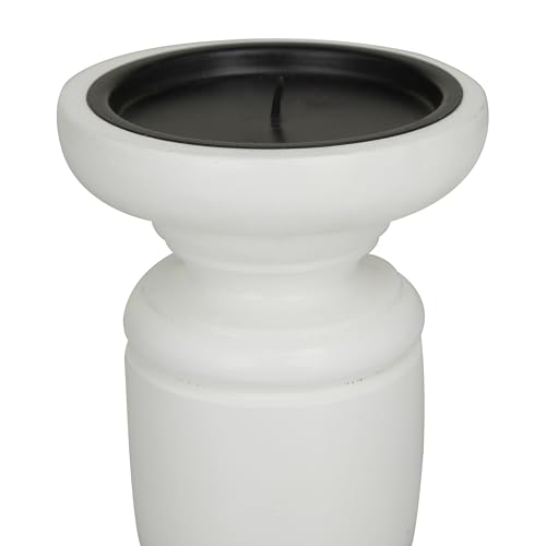Deco 79 Mango Wood Turned Style Pillar Candle Holder, 3 Count 10", 8", 6" H, White (Pack of 6) - color: White, size: 3 PIECES SMALL SIZE (Pack of 6)
