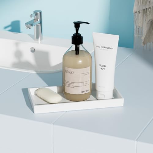 Vanity and Bathroom Tray, 7.7" ABS Countertop Organizer,Waterproof Vanity Tray for Toilet Tank,Perfume,Soap,Keys,Bathroom Accessories,Kitchen and Bath Trays,Non Slip Small Trays,White - color: White, size: 7.7" x 4" x 0.7"