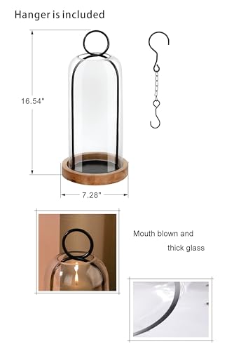 16" High Versatile Black Metal Candle Holder with Handmade Sturdy Glass Dome And Natural Wooden Base for Pillar Candle & Plants, Industrial, Farmhouse, Shabby Chic, Decorative Display Cloche Bell Jars - color: Black, size: 7"x16"