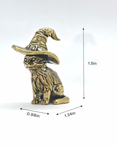 2PCS Witch Cat Figurines - Handcrafted Mini Brass Cat Statue with Wizard Hat, Vintage Witch Decor & Brass Home Decor for Shelf, Desk, Unique Gothic Gift