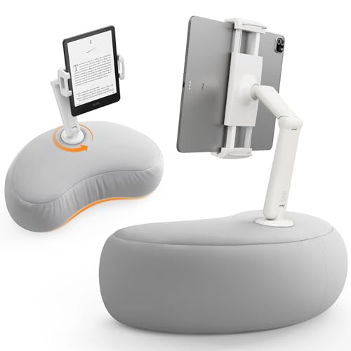 SAIJI Tablet Pillow Stand for Bed – iPad & Kindle Holder with Flexible Dual Axis Arm & Microbead Cushion, 360° Adjustable Lap Beanbag Phone Holder Fits Devices with 4.7"–15.6" Screens (Gray) - color: Gray