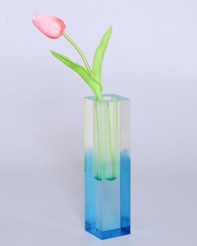 Acrylic Vase, Bud Vase for Centerpieces, Maximalist Decor Cute Flowers Vases for Modern Home, Office, Bedroom, Living Room, Dining Table (Fluorescent Green, Sky Blue) - color: Green,blue