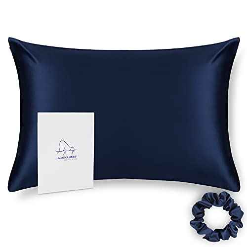 ALASKA BEAR Silk Pillowcase King Size for Skin and Hair Care Beauty Sleep 100 Percent Organic Mulberry Pillow Slip Case (1pc, Navy) - color: Navy Blue, size: King 20''x36''