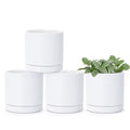 D'vine Dev Set of 4 Small Ceramic Plant Pots, 3.5 Inch Succulent Planter Pot for Plants with Drainage Hole and Saucer, White, 94-X-A-1 - color: White, size: 3.5 Inch