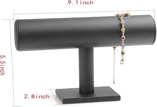 ChezMax Necklace Jewelry Display Jewelry Stand Hovering T-Bar Bracelet Holder for Home Organization - color: B-Black Leatherette-2PCS