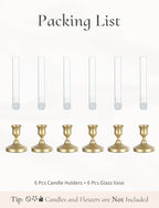 Bud Vases with Candlestick Holders: Set of 6 Clear Glass Vase with Silicon Sleeve for 0.87" Taper Candle Holder - Flower Vases for Centerpieces Wedding Table Party Decor - size: 6 PCs