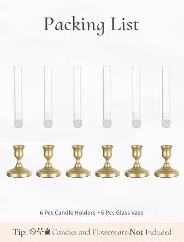Bud Vases with Candlestick Holders: Set of 6 Clear Glass Vase with Silicon Sleeve for 0.87" Taper Candle Holder - Flower Vases for Centerpieces Wedding Table Party Decor - size: 6 PCs