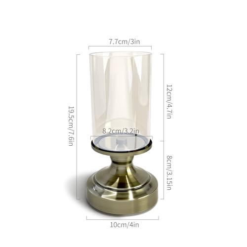 Brass Hurricane Candle Holder with Glass Lid, Anti-Tip Pillar Candle Holder for Wedding Dining Party Table Centerpiece, Elegant Home Decor
