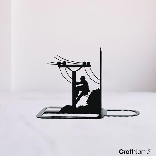 Craftnameisgn Custom Lineman Metal Bookends, Lineman Book Ends Metal Art for Home Office, Book Stopper for Heavy Books, House Warming Gifts New Home, House Warming Gifts new Home - color: 05 Lineman-bookends