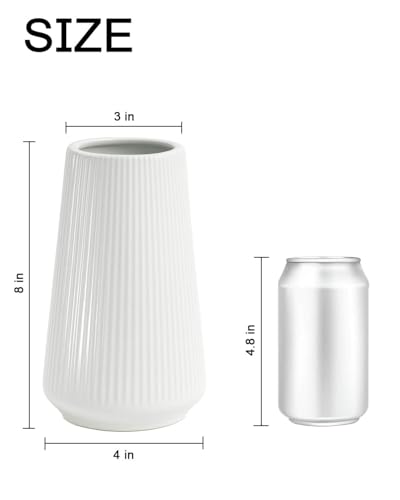 White Ceramic Vase, 8 Inch Flower Vases for Pampas Grass and Dried Flowers, Modern Vase for Living Room Table, Kitchen Shelf, Wedding Centerpiece Decor - color: White01