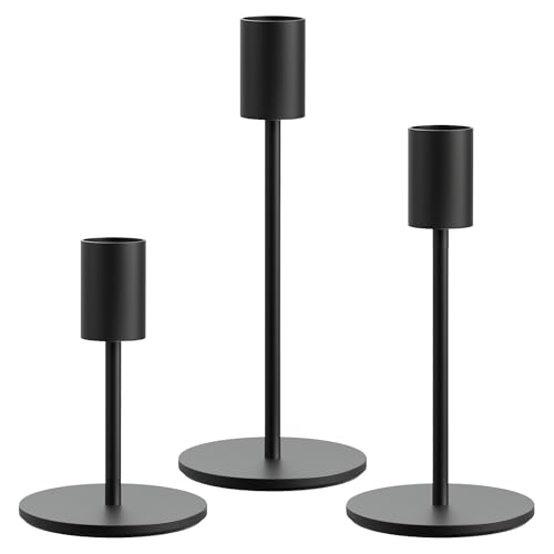 FSyueyun Black Candle Holder Taper Candle Holders, Set of 3 Candle Stick Holders Decor for Mantel Table Centerpiece, Used for Wedding, Dinning, Housewarming Gift - color: Black, size: Set of 3