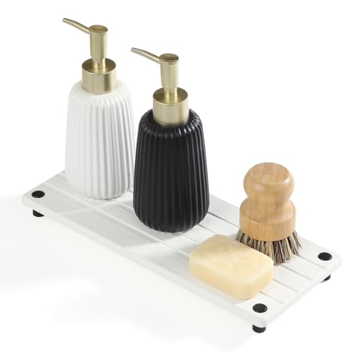 Razborci Instant Dry Sink Caddy Kitchen Sink Organizer, Quick Drying Stone Tray Diatomite Sponge Holder Soap Dish, Bathroom Countertop Fast Dry Water Absorbing Vanity Rack, White, 12" x 5" - color: 1. White, size: 12" x 5" x 1"