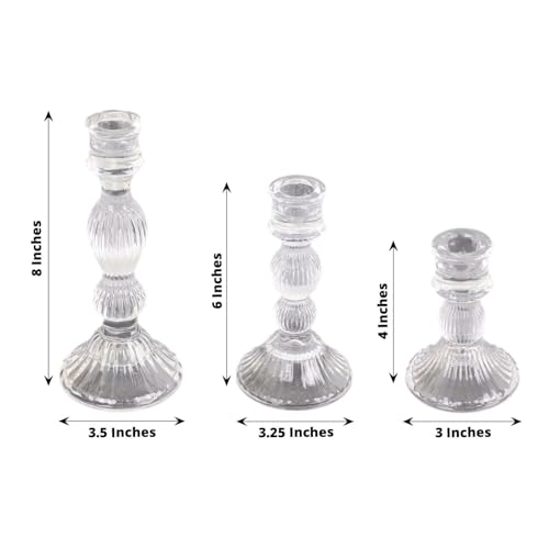 Efavormart Set of 3 Clear Fluted Glass Taper Candle Holders, Ribbed Crystal Candlestick Stands - 4", 6", 8" - color: Type5