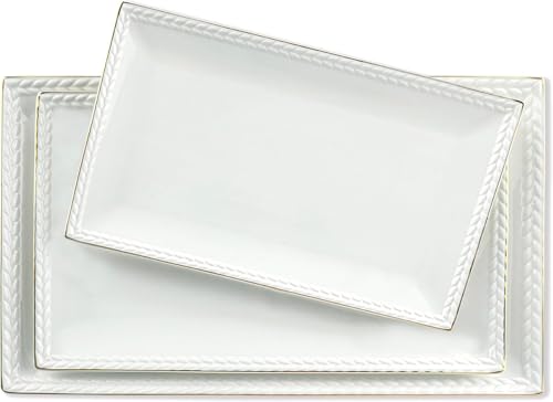 Kassel Ceramic Serving Platter Set | 14”/12”/10” Rectangular Serving Trays for Entertaining at Parties and Weddings | Oven Safe Large Serving Trays for Tacos, Steak, and Cake - size: Small Rec {14”/12”/10”}