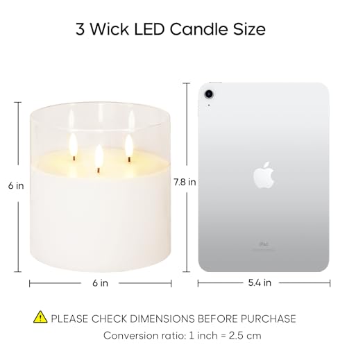 Eywamage 3 Wick Clear Glass Flameless Candle with Remote, Large Flickering LED Battery Pillar Candle Φ 6" H 6" - color: Clear Glass
