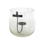 Deco 79 Glass Decorative Candle Holder Candle Stand with Black Metal Accents and Brown Speckles, Candlestick Holder 9" x 10" x 10", Clear - size: 9" x 10" x 10"