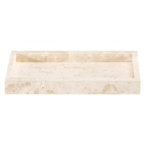 Navaris Travertine Decorative Tray - Durable Bathroom Organiser - Trays for Perfume, Jewellery, Vanity & Coffee Table Decor - 25 x 12cm Rectangle Tray, Beige - size: 9.8" x 4.7" x 1.2"