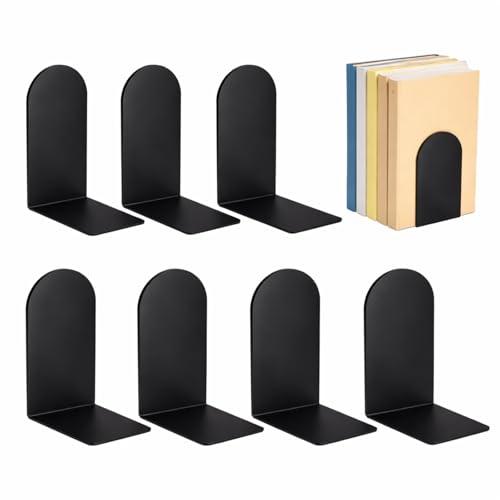 Chunful 6 Pcs Modern Metal Book Ends for Shelves Small Bookends Book Shelf Organizer Minimalist Design Stopper to Hold Books for Home Office (Black, 5.5 * 3.75 * 2.25inch)