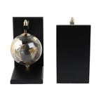 Modern Glass Globe Bookends with Wood Base - Decorative Book Accessories and Home Library Shelf Decor - Sculptural Book Ends for Stylish Bookshelf, Office Accent, or Desk Decor - Set of 2, 9", Black