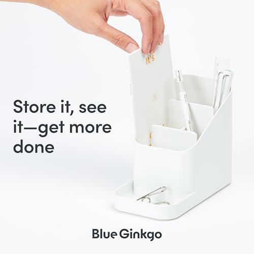 BLUE GINKGO Desk Holder – Korean-Made Office Organizer for Pencils, Pens, Notes, and Desk Supplies (White) - color: WHITE, size: HOLDER