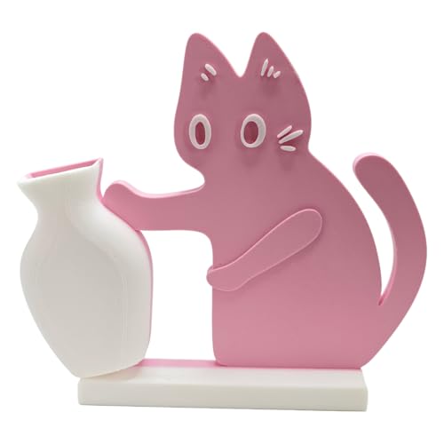 Cat Push Flower Vase for Home Decor Cute Vases for Table Room Decor Unique Lollipop Vases for Women (Small Pink White) - size: Small Pink White