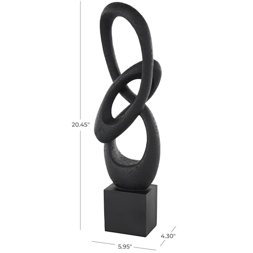 Deco 79 Polystone Abstract Decorative Sculpture Intertwined Loop Home Decor Statue with Block Base, Accent Figurine 6" x 4" x 20", Black - size: 6" x 4" x 20"