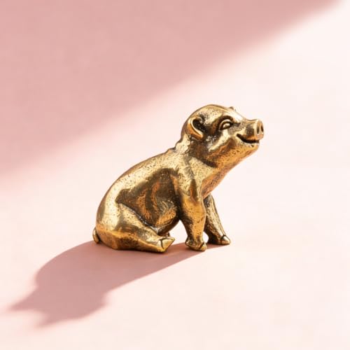 Vintage Mini Pig Brass Figurine Cute 3D Aminal Statues for Home Office Table Desk Mantle Decor Tea Pet Decoration Funny Gifts for Women Men Friend (HTBJ3611) - color: Fdjlcs3611