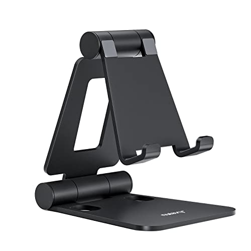 Nulaxy Dual Folding Cell Phone Stand, Fully Adjustable Foldable Desktop Phone Holder Cradle Dock Compatible with iPhone 17 16 15 14 13 12 11 Pro Max Xs Xr X 8, Nintendo Switch, All Phones - color: A-Black