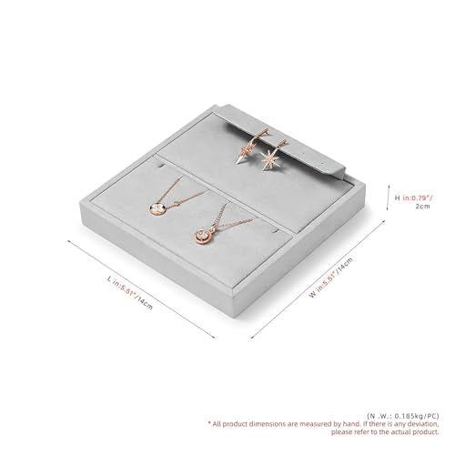 Microfiber Jewelry Display Storage Tray Pendant Stud Earrings Tray Organizer Necklace Stud Earrings Jewelry Plate Necklace Holder(Gray) - size: 5.51" x 5.52" x 0.78"