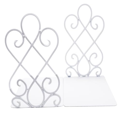 Luxury Bookends, Retro Organizer Stand, Desk Holder School Liberary Bookshelf Decorative Bookends w/Padding Metal Book Ends (Set of2) White - color: White