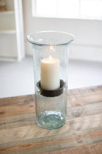 First of a Kind Decorative Glass Candle Holder - 12" Hurricane for Wedding Party Decorations, Hurricane Pillar Candle Holder with Rustic Metal Insert, Perfect Centerpieces for Dining Table (12 Inch) - size: 12" Tall Clear