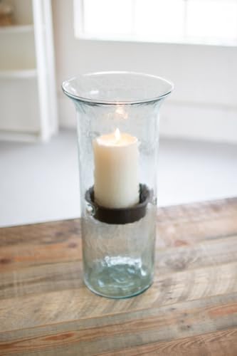 First of a Kind Decorative Glass Candle Holder - 12" Hurricane for Wedding Party Decorations, Hurricane Pillar Candle Holder with Rustic Metal Insert, Perfect Centerpieces for Dining Table (12 Inch) - size: 12" Tall Clear