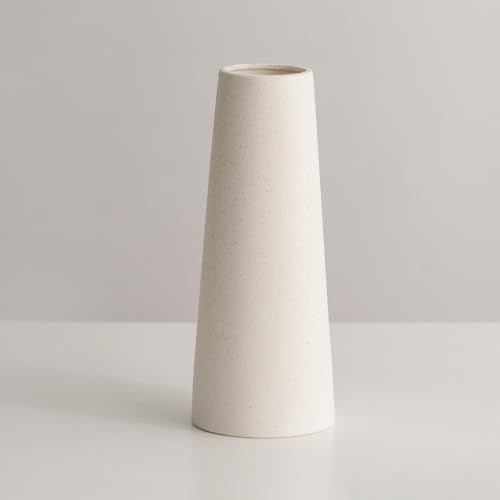 White Ceramic Vase - 10 Inch Rustic Table Vase for Centerpieces and Home Office Decor - Creamy White - color: Creamy White, size: Large: 10 inches