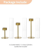 NUPTIO Candlestick Holders for Table Centerpiece: Set of 3 Gold Candle Sticks Holder with Clear Glass Hurricane - Tall Brass Taper Candle Holders for Outdoor Wedding Birthday Decor - size: 3 pcs