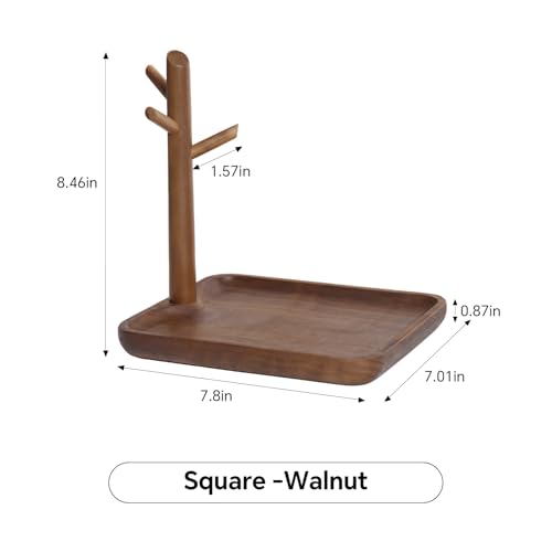 Black Walnut Solid Wood Key Dish Bowl for Entryway Table Square Tray With 3 Hooks, Open Storage for Keys, Wallet, Jewelry (Walnut, Square) - color: Walnut, size: Square