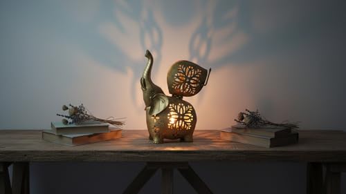 eTroves Metal Tealight Holder, Handmade Decorative Elephant Tea Light Candle Holder for Home, Farmhouse, Living Room, Patio, Decorations, 8 Inch, Golden