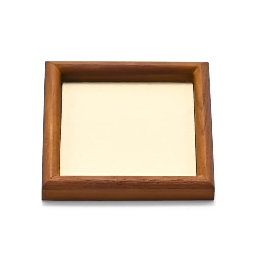 Jewelry Display Tray for Ring Earrings Necklace Bangle Solid Wood Jewelry Dish Tray Catchall(XS,Beige) - color: Beige, size: 10 * 10 * 1.5cm