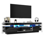 Uspeedy 70IN White TV Stand for 75/80 inch TV,Modern LED TV Stand for Living Room,High Gloss Entertainment Center with Storage Drawer,APP RGB Light,TV Console,Television Stands(Black) - color: Black
