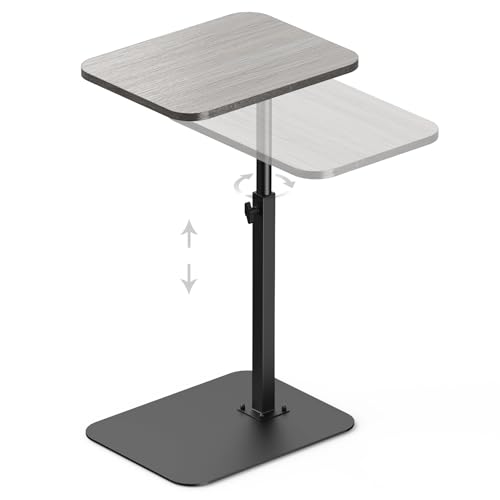 HzTinT Side Table Sofa Tray for Couch Heavy Metal Base Swivel/Adjustable Height, Sofa Bed Bathroom Study TV Tray C Shaped End Table Food Snack Trays for Eating - color: Light Gray, size: 11.8*15.7 in