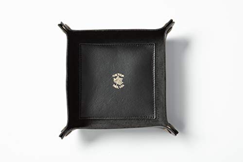 USA Handmade Premium Leather Valet Tray, Folds Flat! Dice Rolling Basket and Organizer with Brass Snaps - for Keys, Jewelry, Coin, EDC, Watch Storage Caddy - Black Medium - color: Black, size: 5" x 5" x 2"