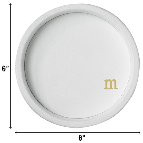 COLLECTIVE HOME - Velvet Jewelry Tray, 6" Monogrammed Jewelry Dish, Smooth Velour Display Dish for Rings, Earrings, Necklaces, Makeup, Personalized Gifts for Women (White-m) - color: White-m