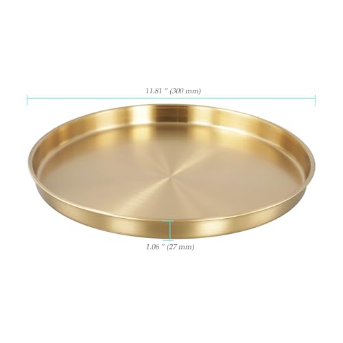 4 PCS Gold Round Tray, 11.8 Inch Stainless Steel Serving Tray Jewelry Dish Makeup Vanity Organizer, Gold Platter Circle for Countertop, Bathroom, Perfume