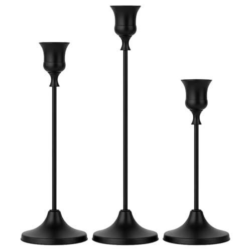 Set of 3 Black Tapered Candle Holder,Candlestick Tall Metal Candlestick Holders for Table Centerpiece Home Decor for Wedding Fireplace Mantel Housewarming Gift Fits 3/4 Inch Thick Candles - color: Black