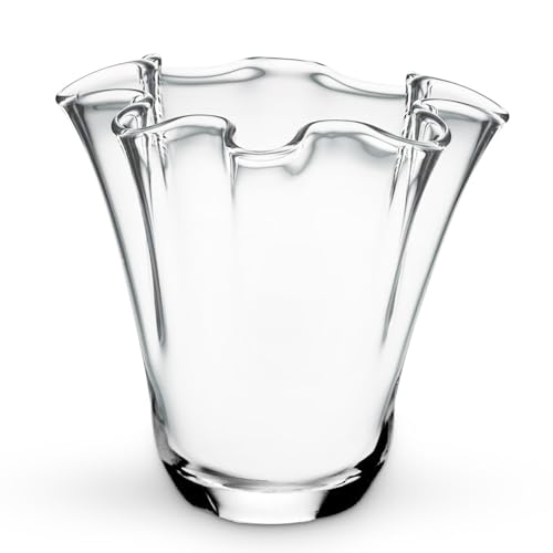 CYS EXCEL Clear Glass 3D Flower with Ruffle Rim Wavy Bouquet Trumpet Vase Unique Modern Home Décor Centerpieces Hurricane Floating Candle Holder