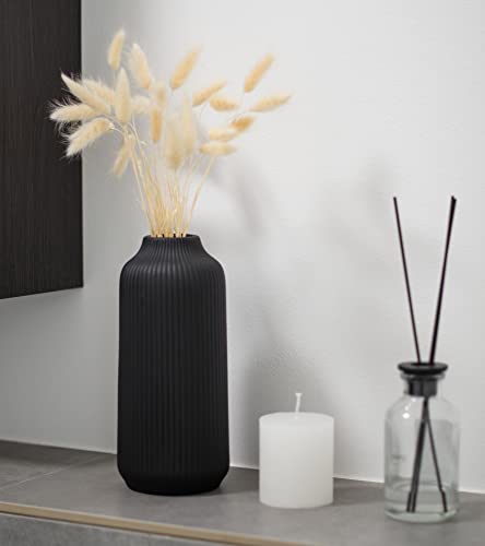 flature Ceramic Vase in Nordic Style, Decovase Large for Pampas Grass as Boho Deco, Vase Black Matt 8 inch for Flowers, Scandinavian Design Home Decoration for Fresh Flowers, Dried Flowers (Size M) - color: Black, size: Single Medium