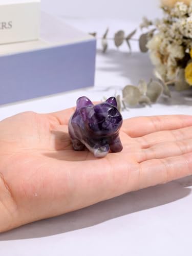 Top Plaza Amethyst Crystal Cute Cat Figurine Gifts Carved Healing Lucky Home Decor Natural Gemstone Cats Collectibles Pocket Sculpture for Cat Lovers - color: Amethyst