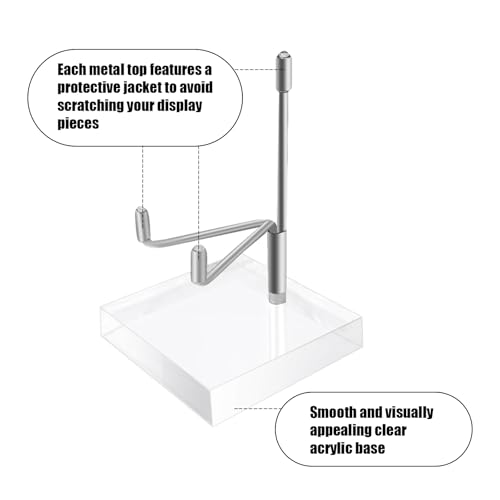 20 Pcs Adjustable Metal Arm Display Stand with Acrylic Base Silver Easel Rock Decorative Plate Holder for Picture Book Mineral Geodes Agate Coral Collection