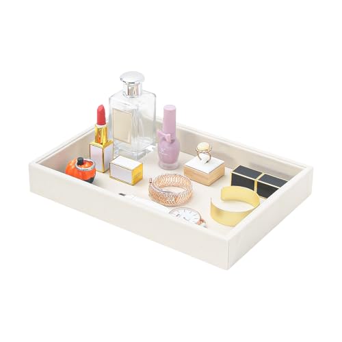 Bedside Organizer Tray, Desktop Storage Tray for Jewelry, Sunglass, Phone, Watch, Perfume,Lipstick, Nightstand Desk-top Catchall Tray, Multi-use Holder Tray for Desk Drawer (Beige 1Grid) - color: Beige Velvet, size: 1 Grid