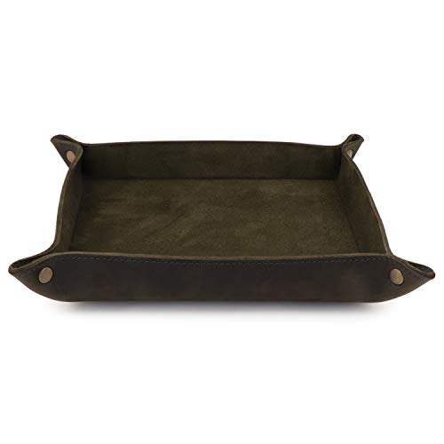 Londo Genuine Leather Tray Organizer - Practical Lightweight Water Resistant Computer Table Desk Storage Box for Wallets, Watches, Keys, Coins, Cell Phones and Office Equipment - color: Green
